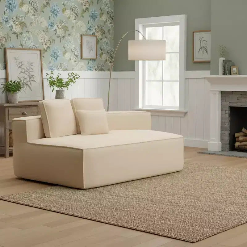 Divano Sezionale Modulare Whisen 132 in Tessuto Peluche Oversize, Divano Moderno Completamente in Schiuma con Sei Cuscini