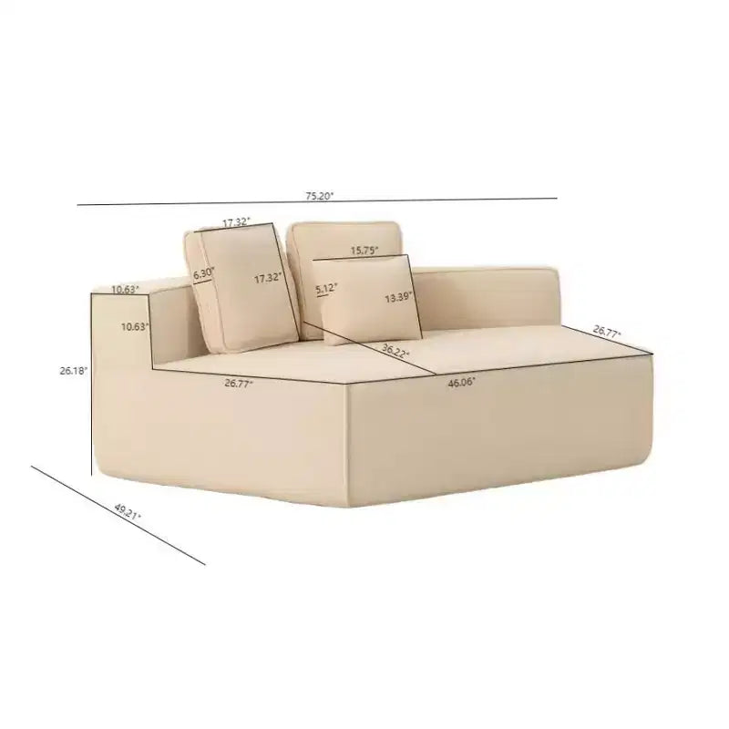 Divano Sezionale Modulare Whisen 132 in Tessuto Peluche Oversize, Divano Moderno Completamente in Schiuma con Sei Cuscini