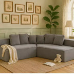 Divano Sezionale Modulare Whisen 132 in Tessuto Peluche Oversize, Divano Moderno Completamente in Schiuma con Sei Cuscini