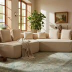 Divano Sezionale Modulare Whisen 132 in Tessuto Peluche Oversize, Divano Moderno Completamente in Schiuma con Sei Cuscini