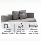 Divano Sezionale Modulare Whisen 132 in Tessuto Peluche Oversize, Divano Moderno Completamente in Schiuma con Sei Cuscini