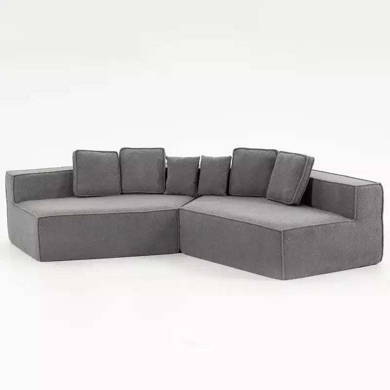 Divano Sezionale Modulare Whisen 132 in Tessuto Peluche Oversize, Divano Moderno Completamente in Schiuma con Sei Cuscini
