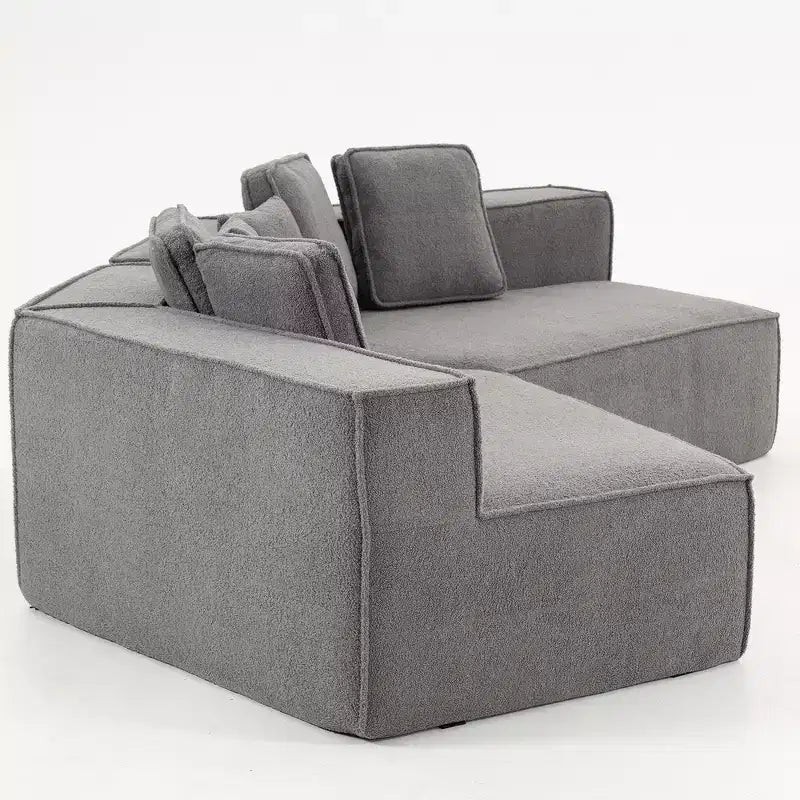 Divano Sezionale Modulare Whisen 132 in Tessuto Peluche Oversize, Divano Moderno Completamente in Schiuma con Sei Cuscini