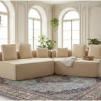 Divano Sezionale Modulare Whisen 132 in Tessuto Peluche Oversize, Divano Moderno Completamente in Schiuma con Sei Cuscini