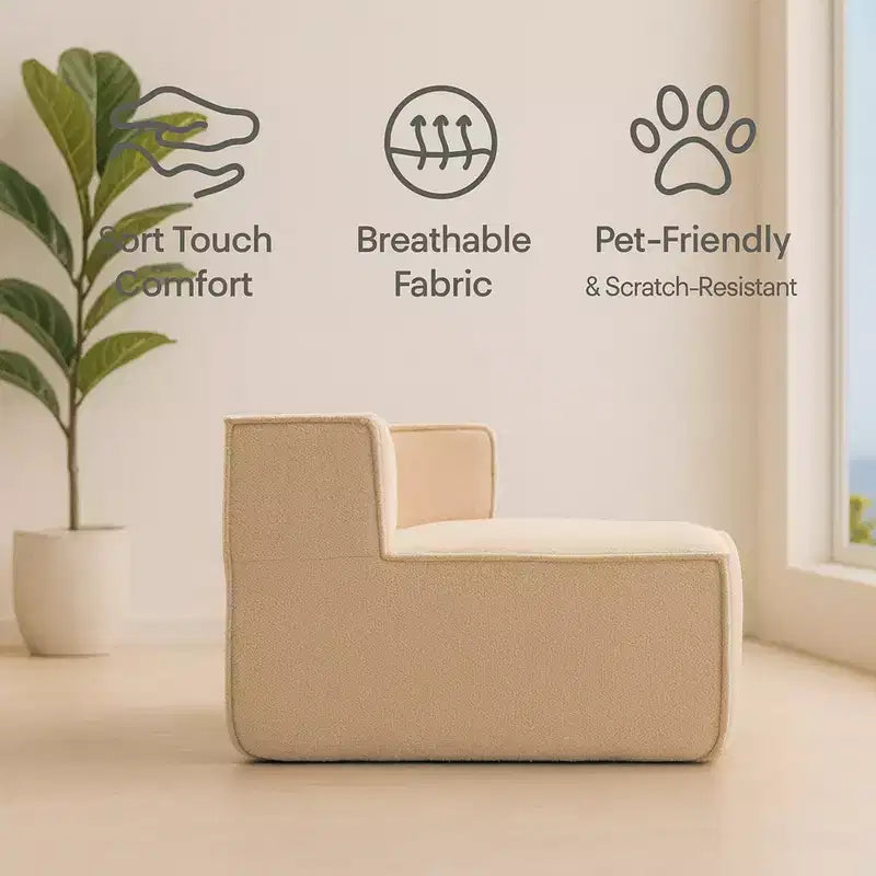 Divano Sezionale Modulare Whisen 132 in Tessuto Peluche Oversize, Divano Moderno Completamente in Schiuma con Sei Cuscini