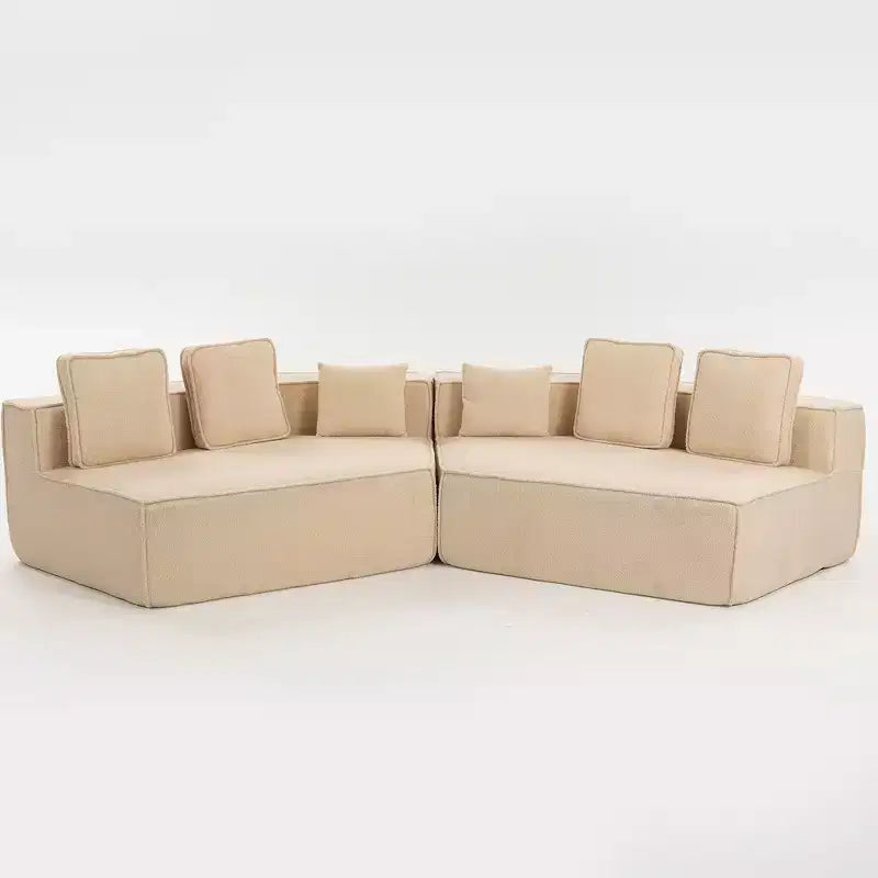 Divano Sezionale Modulare Whisen 132 in Tessuto Peluche Oversize, Divano Moderno Completamente in Schiuma con Sei Cuscini