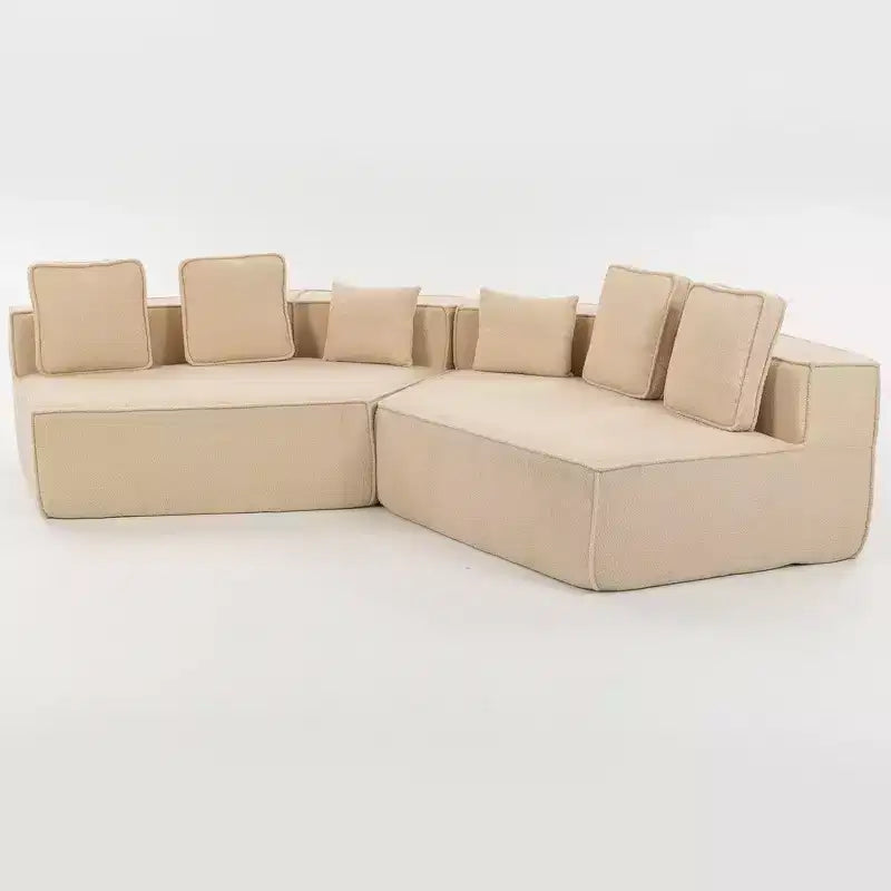 Divano Sezionale Modulare Whisen 132 in Tessuto Peluche Oversize, Divano Moderno Completamente in Schiuma con Sei Cuscini
