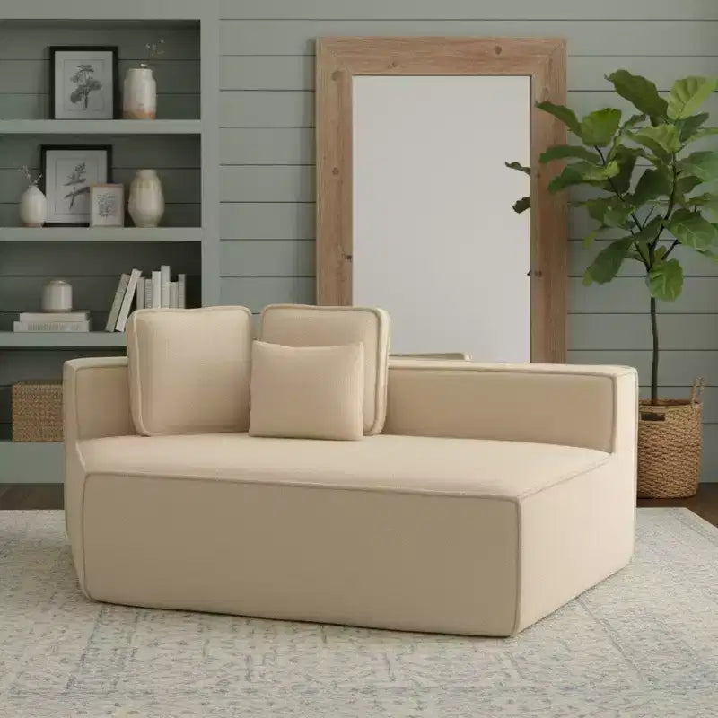 Divano Sezionale Modulare Whisen 132 in Tessuto Peluche Oversize, Divano Moderno Completamente in Schiuma con Sei Cuscini