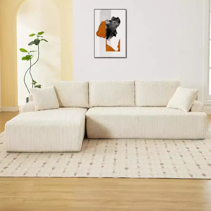 96 Inch L-Shaped Cloud Sectional Couch with Chaise, Boneless Corduroy Couch with Deep Seat, Modern Modular Upholstered Sofa, No Assembly Required