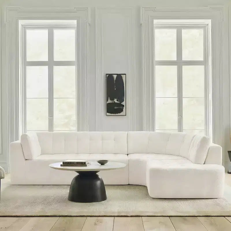 Divano Sezionale Moderno a L Whisen 119'', Divano Curvo Minimalista con Braccioli, Orientamento a Destra, Design Trapuntato, Nessun Montaggio Richiesto