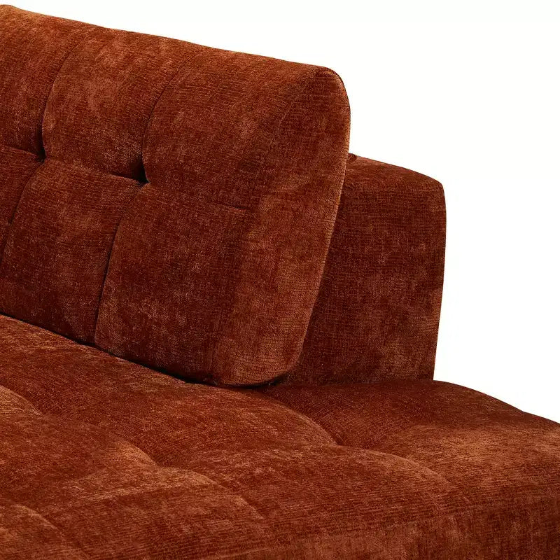 Divano Sezionale Moderno a L Whisen 119'', Divano Curvo Minimalista con Braccioli, Orientamento a Destra, Design Trapuntato, Nessun Montaggio Richiesto