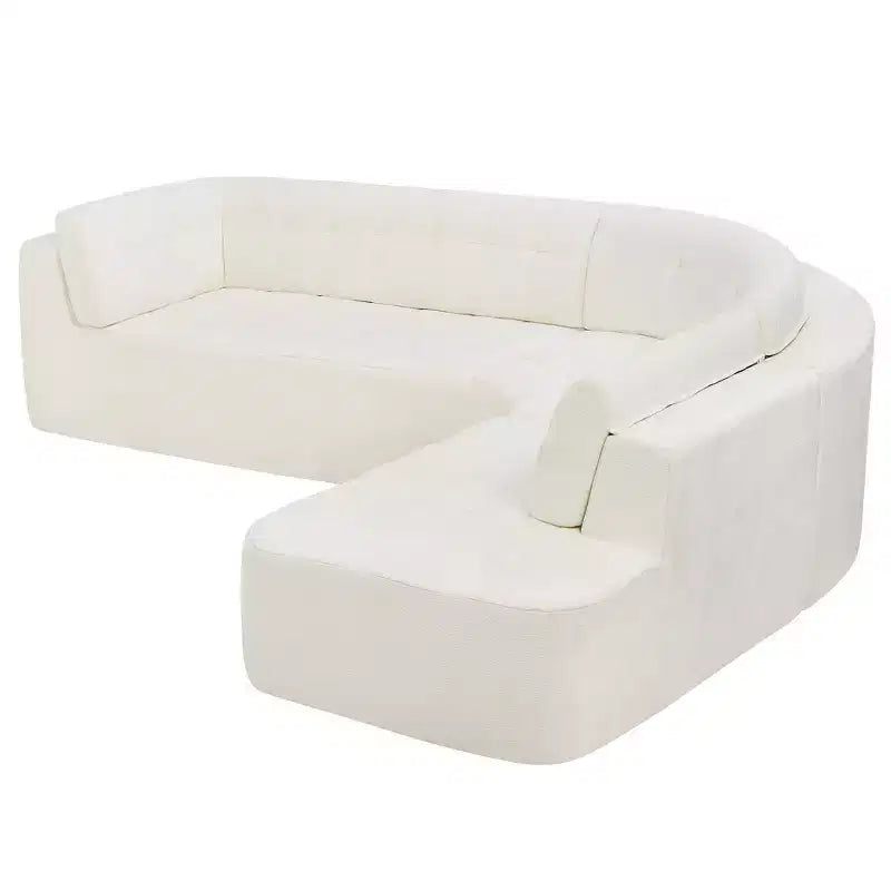 Divano Sezionale Moderno a L Whisen 119'', Divano Curvo Minimalista con Braccioli, Orientamento a Destra, Design Trapuntato, Nessun Montaggio Richiesto