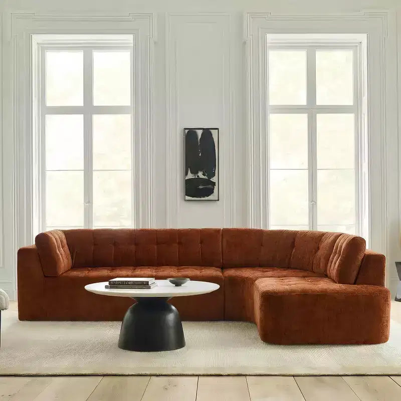 Divano Sezionale Moderno a L Whisen 119'', Divano Curvo Minimalista con Braccioli, Orientamento a Destra, Design Trapuntato, Nessun Montaggio Richiesto