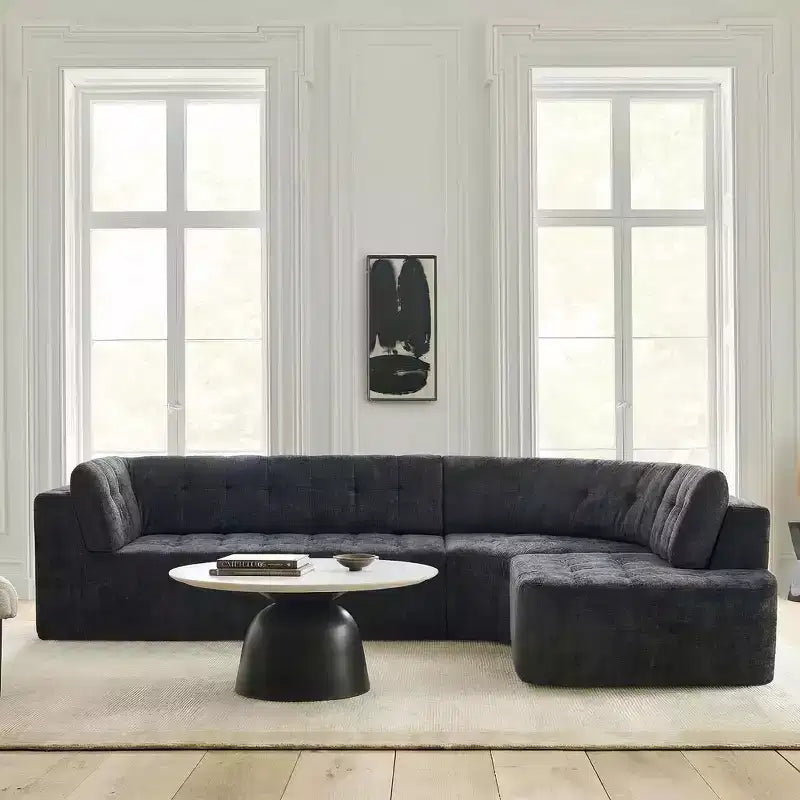 Divano Sezionale Moderno a L Whisen 119'', Divano Curvo Minimalista con Braccioli, Orientamento a Destra, Design Trapuntato, Nessun Montaggio Richiesto