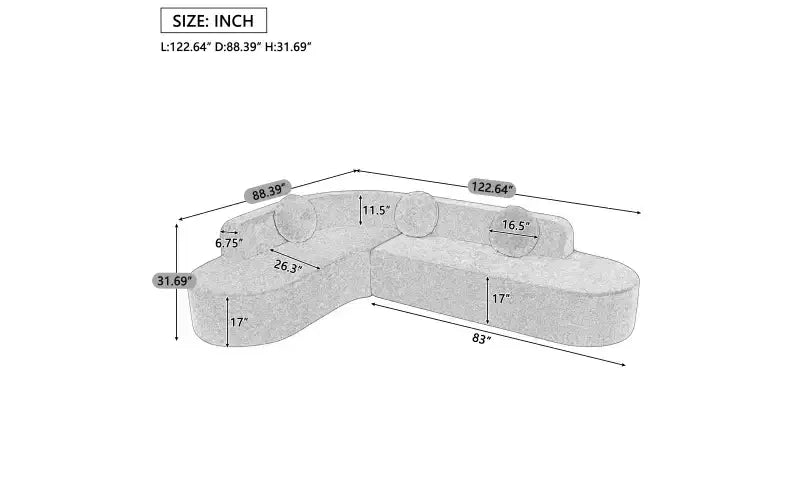Divano componibile Whisen 122'' Extra Large, Elegante Divano Imbottito in Tessuto con Tre Cuscini Rotondi, Schiuma ad Alta Resilienza