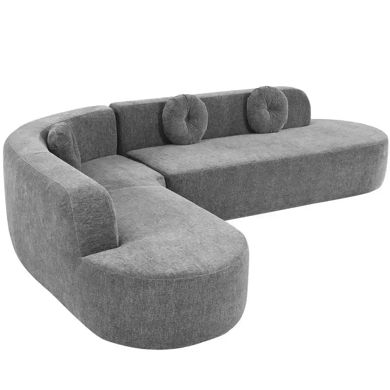 Divano componibile Whisen 122'' Extra Large, Elegante Divano Imbottito in Tessuto con Tre Cuscini Rotondi, Schiuma ad Alta Resilienza