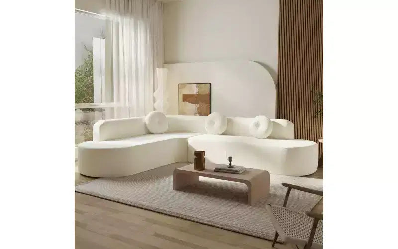 Divano componibile Whisen 122'' Extra Large, Elegante Divano Imbottito in Tessuto con Tre Cuscini Rotondi, Schiuma ad Alta Resilienza