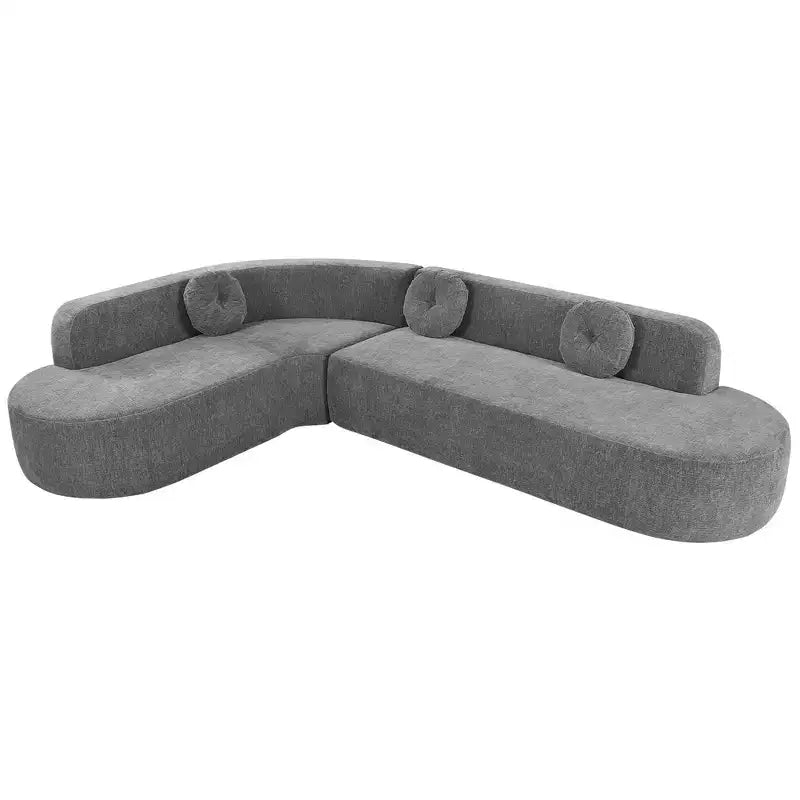 Divano componibile Whisen 122'' Extra Large, Elegante Divano Imbottito in Tessuto con Tre Cuscini Rotondi, Schiuma ad Alta Resilienza