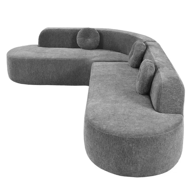 Divano componibile Whisen 122'' Extra Large, Elegante Divano Imbottito in Tessuto con Tre Cuscini Rotondi, Schiuma ad Alta Resilienza