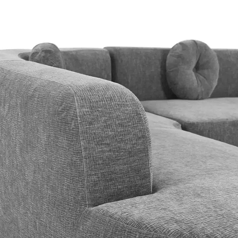 Divano componibile Whisen 122'' Extra Large, Elegante Divano Imbottito in Tessuto con Tre Cuscini Rotondi, Schiuma ad Alta Resilienza