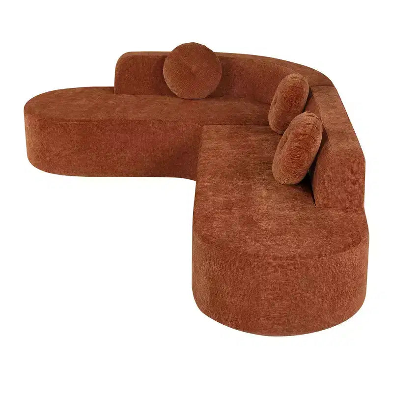 Divano componibile Whisen 122'' Extra Large, Elegante Divano Imbottito in Tessuto con Tre Cuscini Rotondi, Schiuma ad Alta Resilienza
