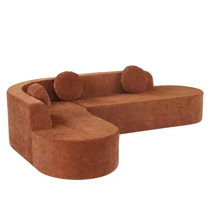 Divano componibile Whisen 122'' Extra Large, Elegante Divano Imbottito in Tessuto con Tre Cuscini Rotondi, Schiuma ad Alta Resilienza