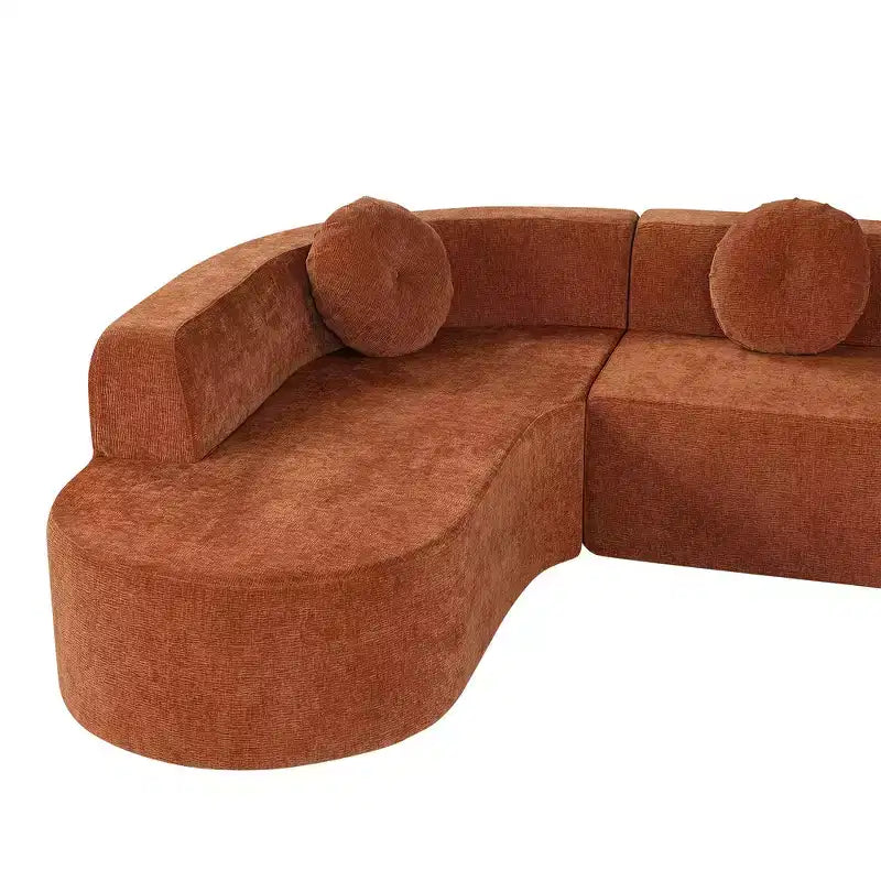 Divano componibile Whisen 122'' Extra Large, Elegante Divano Imbottito in Tessuto con Tre Cuscini Rotondi, Schiuma ad Alta Resilienza