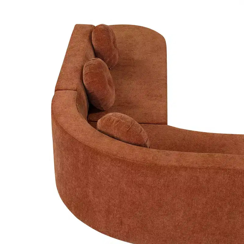 Divano componibile Whisen 122'' Extra Large, Elegante Divano Imbottito in Tessuto con Tre Cuscini Rotondi, Schiuma ad Alta Resilienza