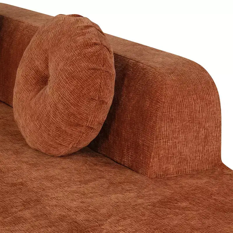 Divano componibile Whisen 122'' Extra Large, Elegante Divano Imbottito in Tessuto con Tre Cuscini Rotondi, Schiuma ad Alta Resilienza