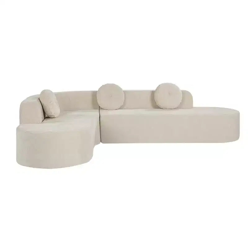 Divano componibile Whisen 122'' Extra Large, Elegante Divano Imbottito in Tessuto con Tre Cuscini Rotondi, Schiuma ad Alta Resilienza