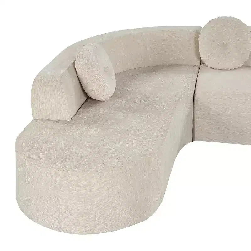 Divano componibile Whisen 122'' Extra Large, Elegante Divano Imbottito in Tessuto con Tre Cuscini Rotondi, Schiuma ad Alta Resilienza