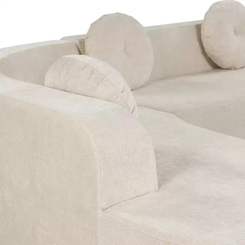 Divano componibile Whisen 122'' Extra Large, Elegante Divano Imbottito in Tessuto con Tre Cuscini Rotondi, Schiuma ad Alta Resilienza
