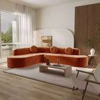 Divano componibile Whisen 122'' Extra Large, Elegante Divano Imbottito in Tessuto con Tre Cuscini Rotondi, Schiuma ad Alta Resilienza