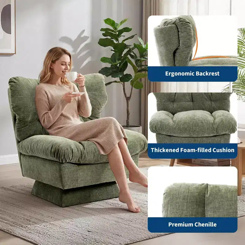 Poltrona moderna girevole - Comoda poltrona da lettura imbottita in ciniglia con cuscino spesso, poltrona decorativa per soggiorno camera da letto ufficio