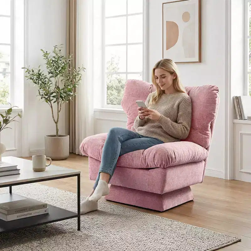 Poltrona moderna girevole - Comoda poltrona da lettura imbottita in ciniglia con cuscino spesso, poltrona decorativa per soggiorno camera da letto ufficio