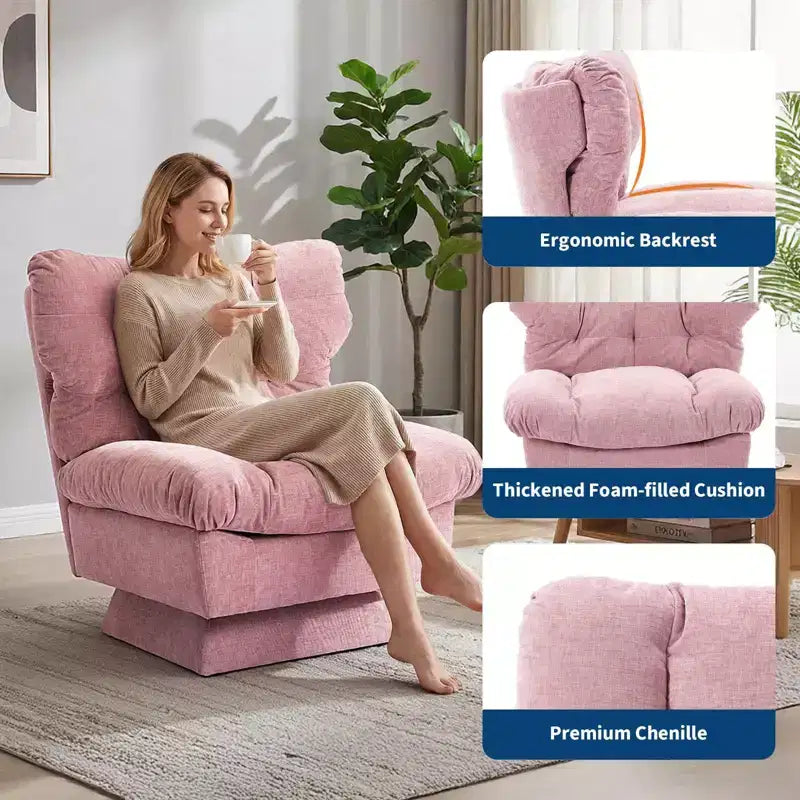 Poltrona moderna girevole - Comoda poltrona da lettura imbottita in ciniglia con cuscino spesso, poltrona decorativa per soggiorno camera da letto ufficio