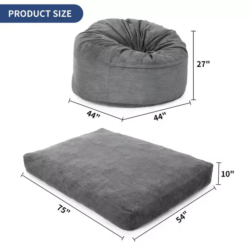 Poltrona Sacco Trasformabile COZONY, Letto e Divano 2 in 1 in Velluto a Coste con Rivestimento Rimovibile