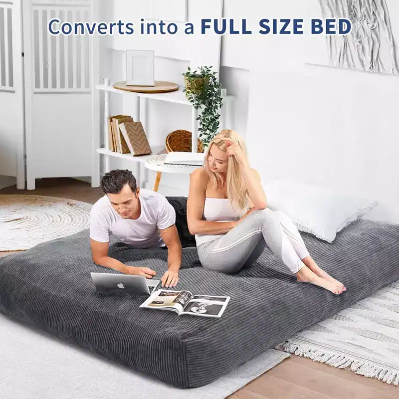 Poltrona Sacco Trasformabile COZONY, Letto e Divano 2 in 1 in Velluto a Coste con Rivestimento Rimovibile