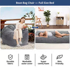 Poltrona Sacco Trasformabile COZONY, Letto e Divano 2 in 1 in Velluto a Coste con Rivestimento Rimovibile