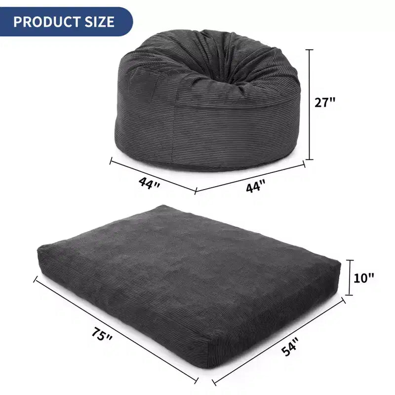 Poltrona Sacco Trasformabile COZONY, Letto e Divano 2 in 1 in Velluto a Coste con Rivestimento Rimovibile