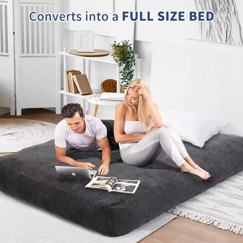 Poltrona Sacco Trasformabile COZONY, Letto e Divano 2 in 1 in Velluto a Coste con Rivestimento Rimovibile