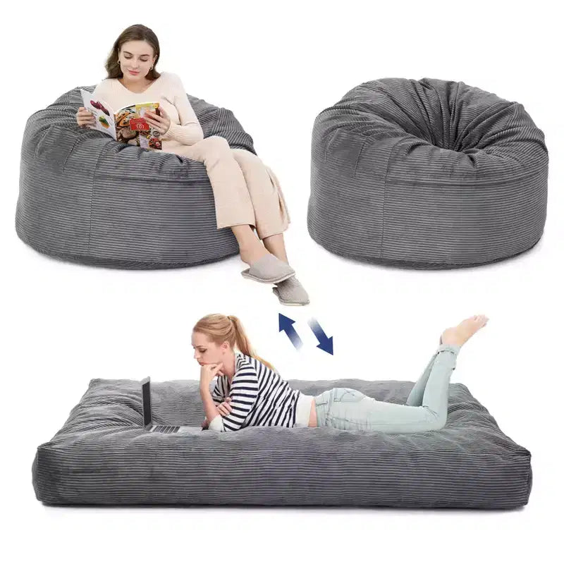 Poltrona Sacco Trasformabile COZONY, Letto e Divano 2 in 1 in Velluto a Coste con Rivestimento Rimovibile