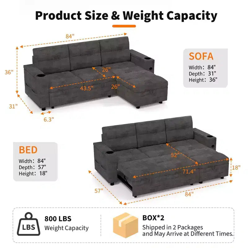 Divano Letto Angolare Trasformabile a L con Divano Estraibile, Chaise Longue Reversibile con Contenitore, Doppio Bracciolo con Contenitore Nascosto, Portabicchieri, Moderno in Morbido Velluto a Coste