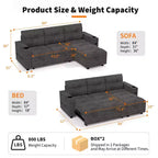 Divano Letto Angolare Trasformabile a L con Divano Estraibile, Chaise Longue Reversibile con Contenitore, Doppio Bracciolo con Contenitore Nascosto, Portabicchieri, Moderno in Morbido Velluto a Coste
