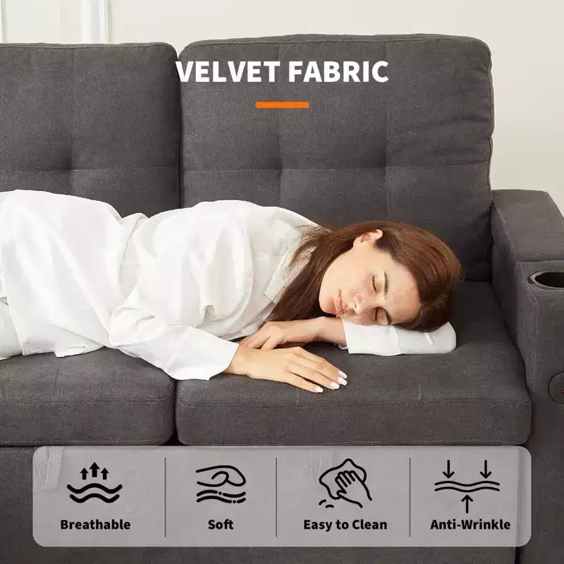 Divano Letto Angolare Trasformabile a L con Divano Estraibile, Chaise Longue Reversibile con Contenitore, Doppio Bracciolo con Contenitore Nascosto, Portabicchieri, Moderno in Morbido Velluto a Coste