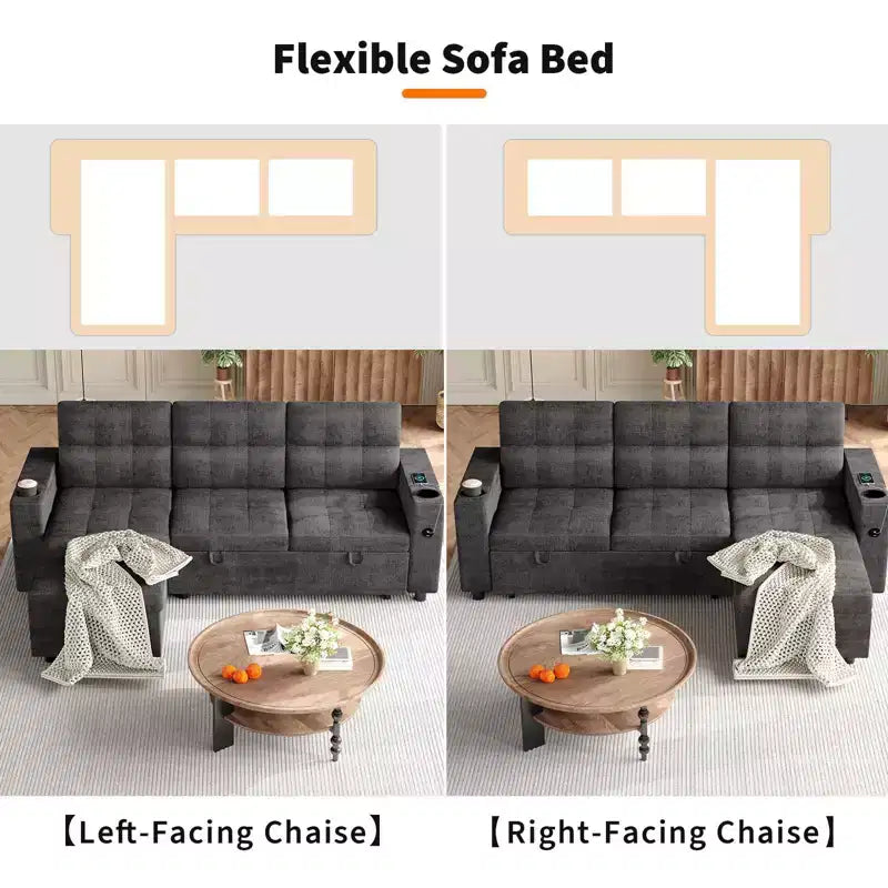 Divano Letto Angolare Trasformabile a L con Divano Estraibile, Chaise Longue Reversibile con Contenitore, Doppio Bracciolo con Contenitore Nascosto, Portabicchieri, Moderno in Morbido Velluto a Coste