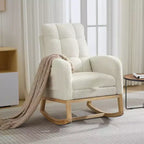 Moderna Sedia a Dondolo per Asilo Nido, Poltrona Reclinabile Comoda con Tasca Laterale, Poggiapiedi, Dondolo con Braccioli Imbottiti Stile Mid-Century per Soggiorno, Camera da Letto