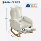 Moderna Sedia a Dondolo per Asilo Nido, Poltrona Reclinabile Comoda con Tasca Laterale, Poggiapiedi, Dondolo con Braccioli Imbottiti Stile Mid-Century per Soggiorno, Camera da Letto