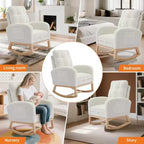 Moderna Sedia a Dondolo per Asilo Nido, Poltrona Reclinabile Comoda con Tasca Laterale, Poggiapiedi, Dondolo con Braccioli Imbottiti Stile Mid-Century per Soggiorno, Camera da Letto