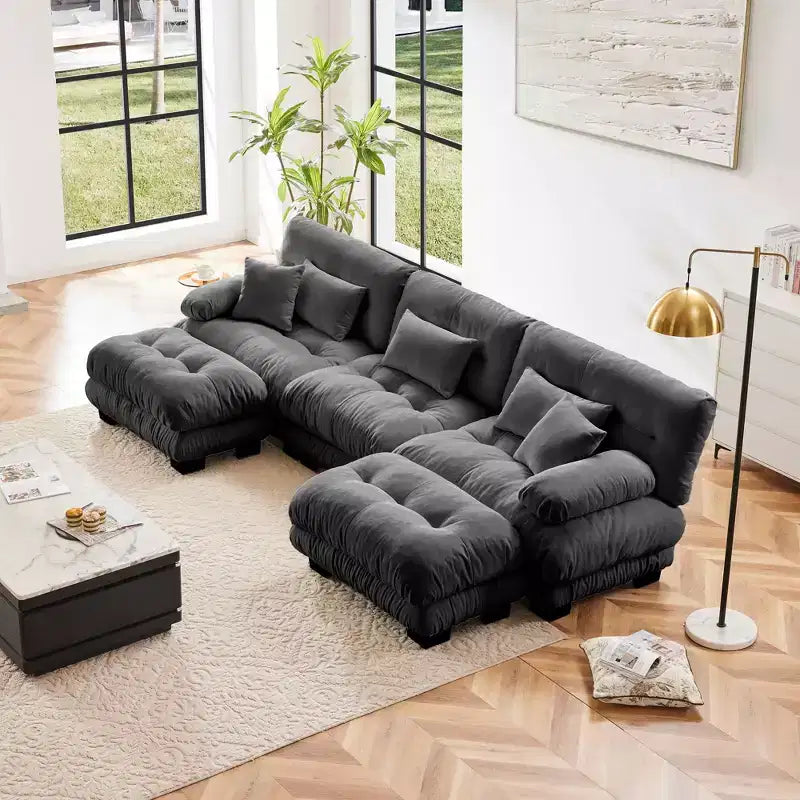 MAYEERTY Divano sezionale modulare di lusso a forma di U Cloud Couch con 2 pouf per soggiorno, grigio
